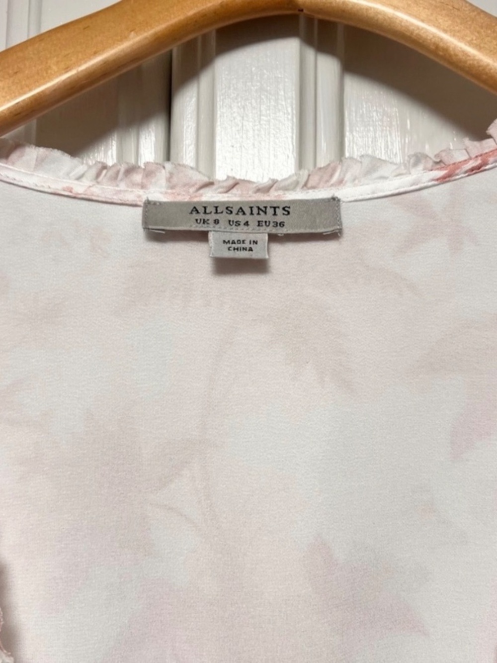 All Saints Satin Floral Wrap Dress in white/blush - Picture 3 of 7